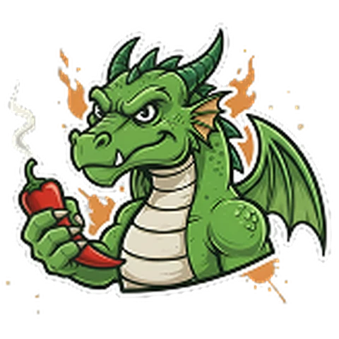The Dragon Kick dragon character holding a chilli