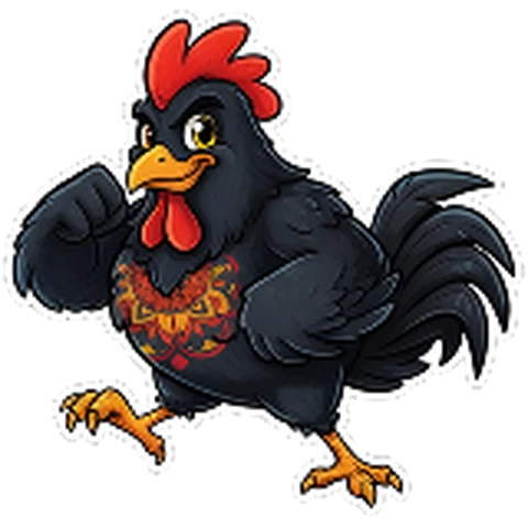 The Peri Mode black rooster character