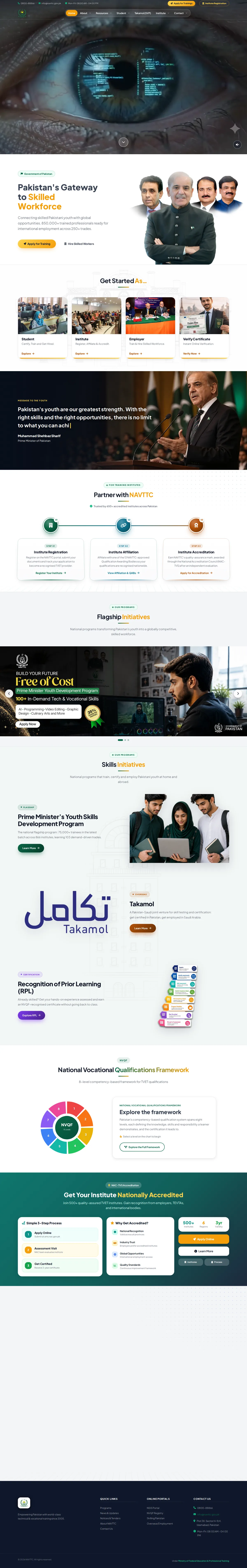 Full-length screenshot of the live NAVTTC homepage, from the film hero to the footer